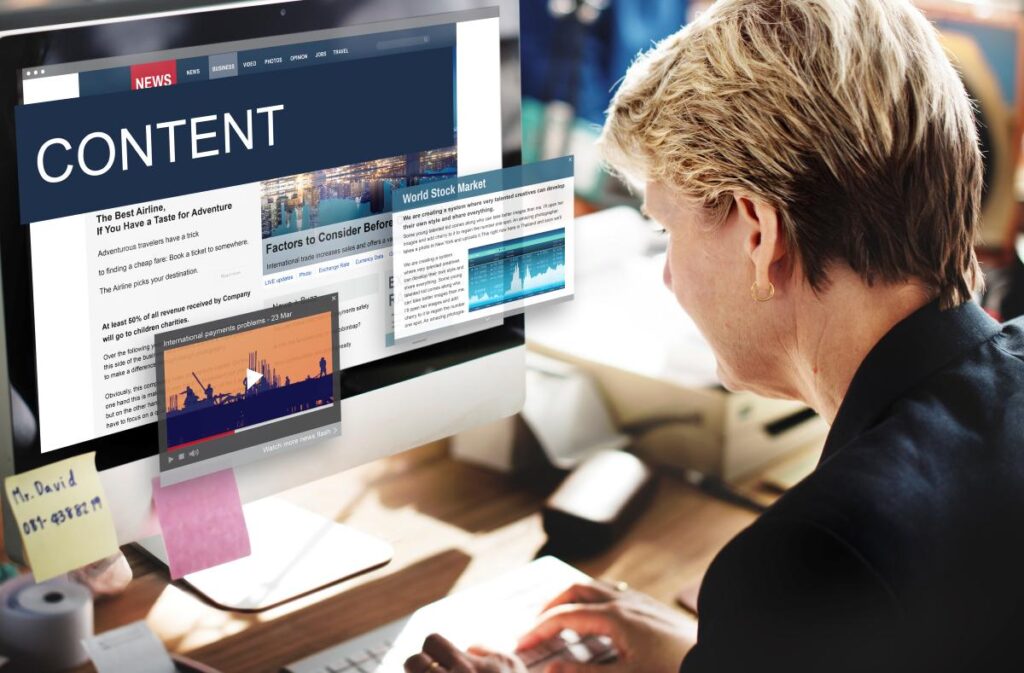 Illustration of an AI-powered content writer optimizing SEO blog posts.